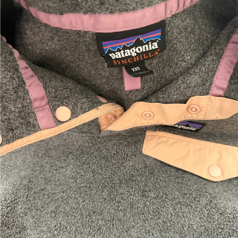 Patagonia Synchilla Gray and Pink Fleece Pullover